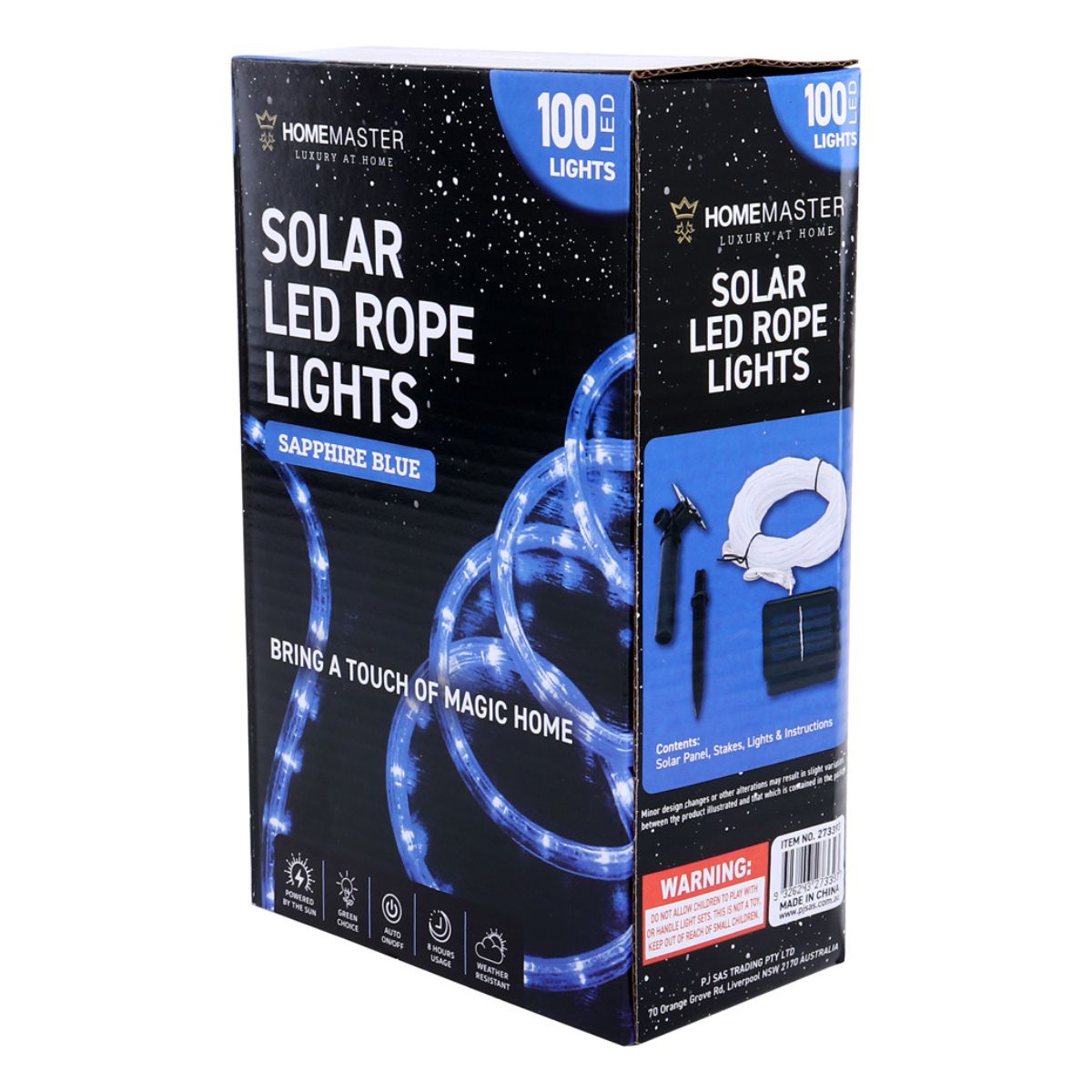 Rope Light Solar 100 LED 12m Total Length Blue 8 Functions