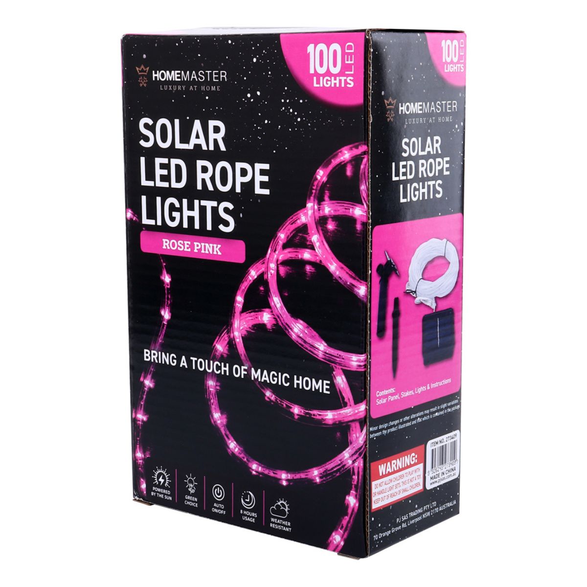 Rope Light Solar 100 LED 12m Total Length Pink 8 Functions
