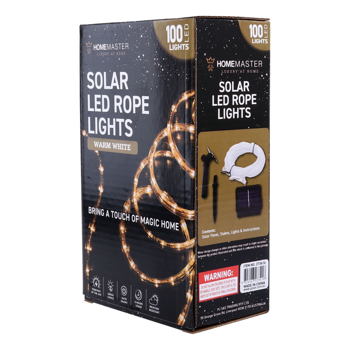 Rope Light Solar 100 LED 12m Total Length Warm White 8 Functions