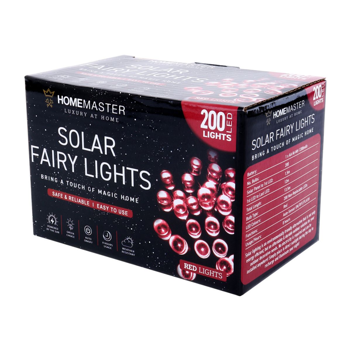 Fairy Light Solar 200 LED 13.5m Total Length Red 2 Functions