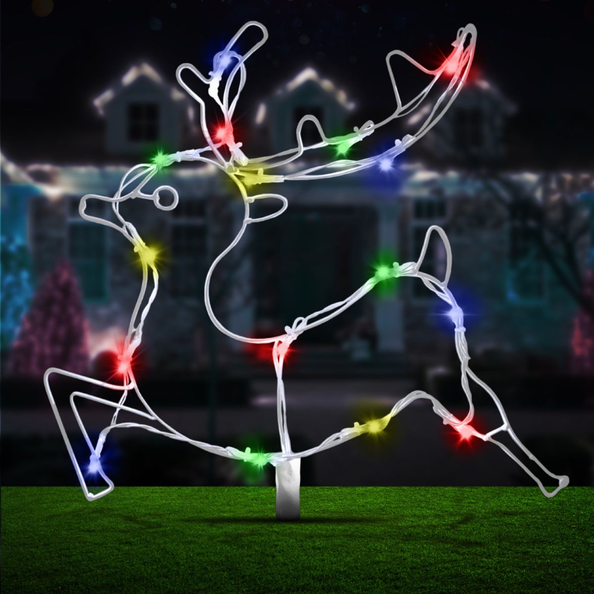 Christmas Stake Light Solar Silhouette Reindeer 16 LED 47cm x 39cm 1.9m Lead Multicolour 2 Function
