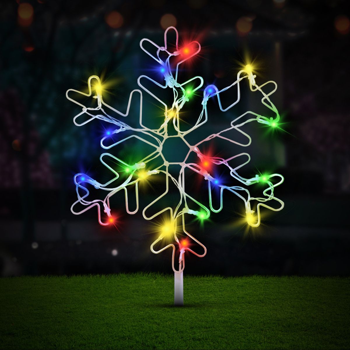 Stake Light Solar Silhouette Snowflake 16 LED 32cm x 28cm x 45cm 1.9m Lead Multicolour 2 Function