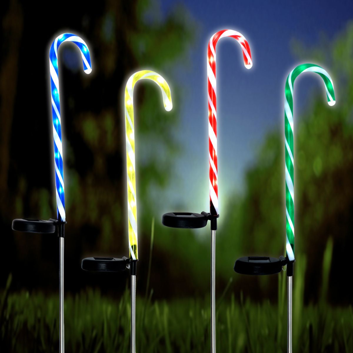 Christmas Stake Light Solar Candy Cane 8 LED 16.5cm x 70cm Cool White LED 4 Assorted Outer Colours: Red