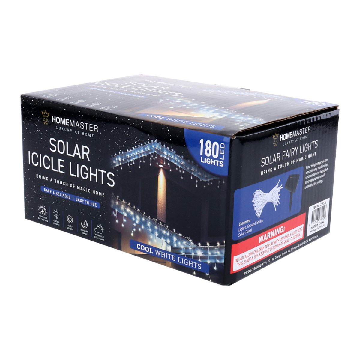 Icicle Light Solar 180 LED 7.3m Total Length Cool White 2 Functions