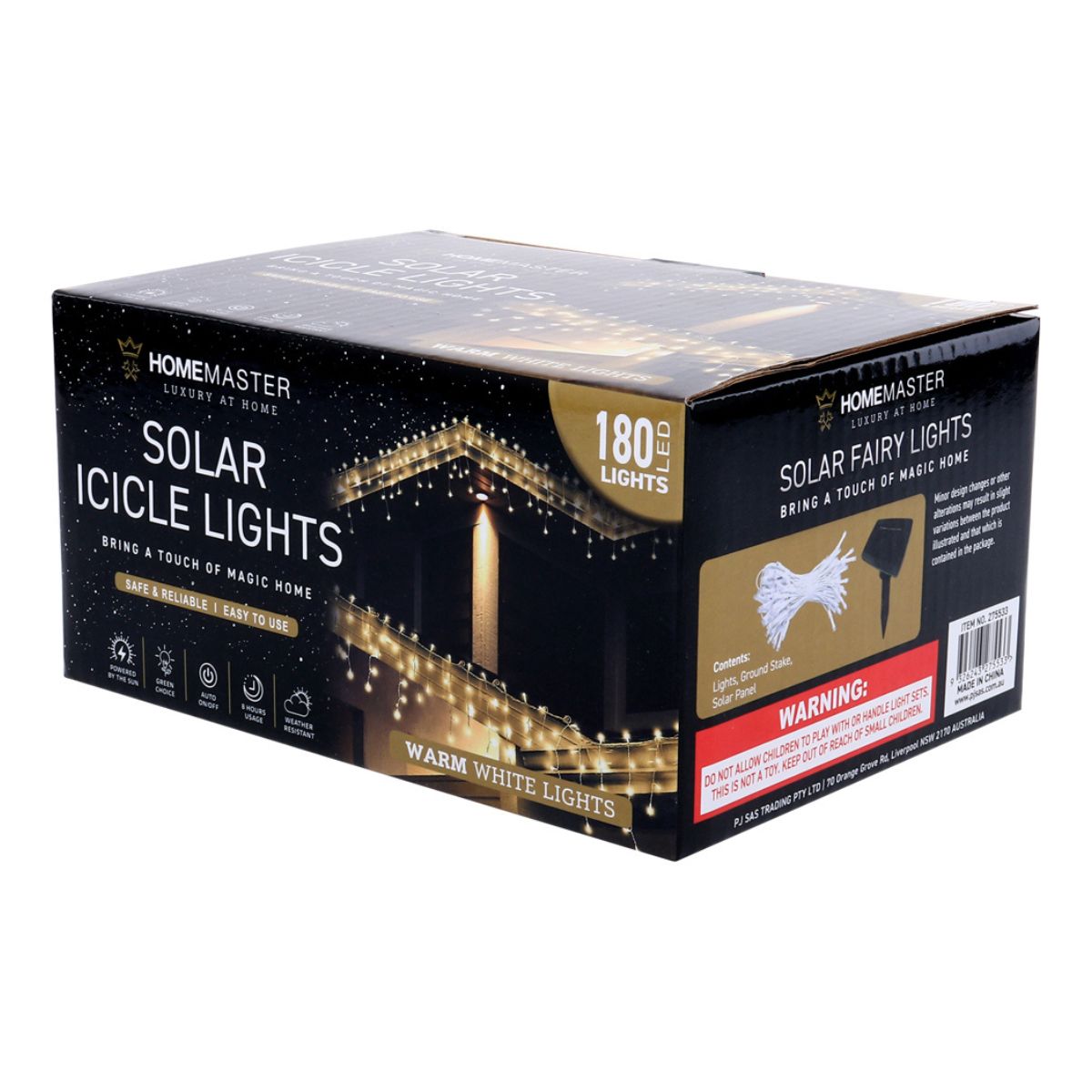 Icicle Light Solar 180 LED 7.3m Total Length Warm White 2 Functions
