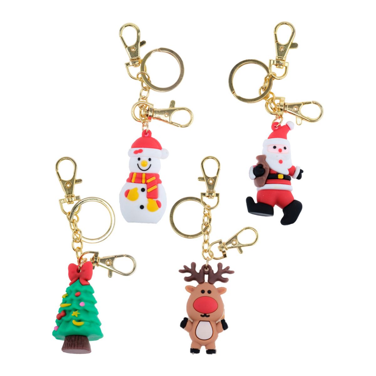 Key Chain Christmas 4 Assorted Santa (6cm x 3cm) Tree (5cm x 3cm) Snowman (5cm x 3cm) & Reindeer (5.5cm x