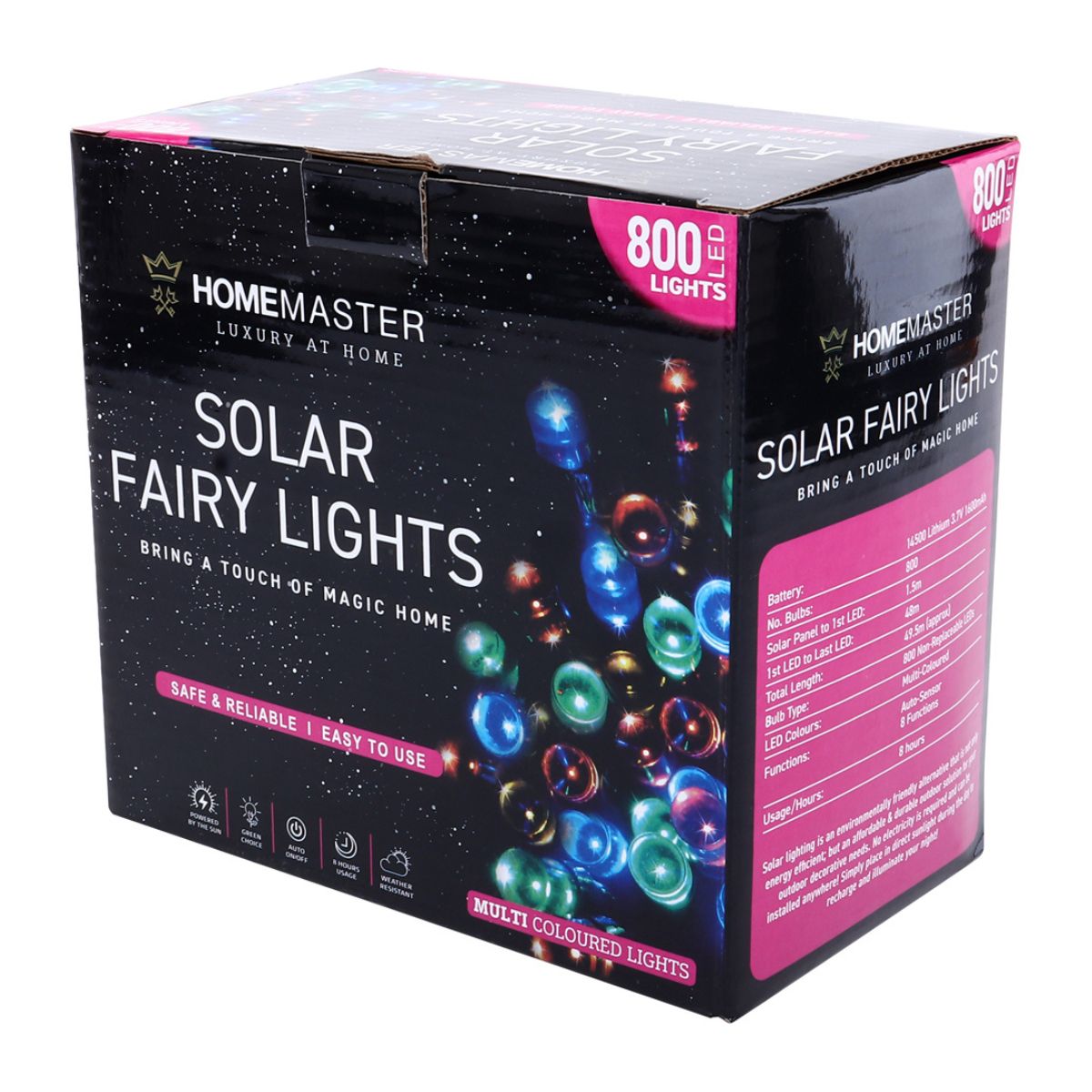 Fairy Light Solar 800 LED 49.5 Total Length Multi Colour 8 Functions