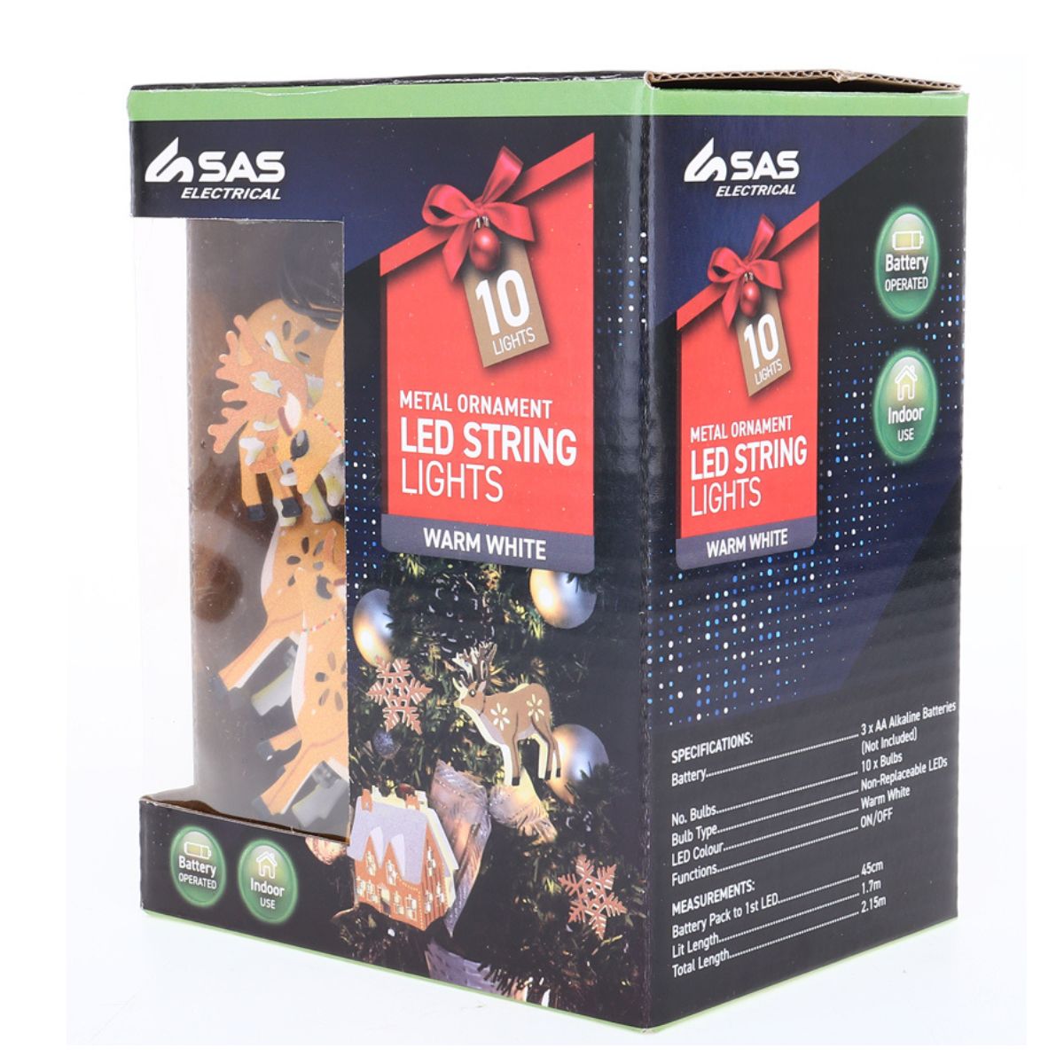 Fairy String Light Battery Operated Premium Metal Ornament Series Three 10 LED 2.1m Total Length Warm