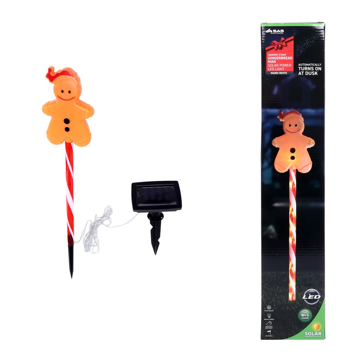 Christmas Stake Light Solar Gingerbread Man with Candy Striped Pole 5 LED 9cm x 14cm x 51cm Warm White 2
