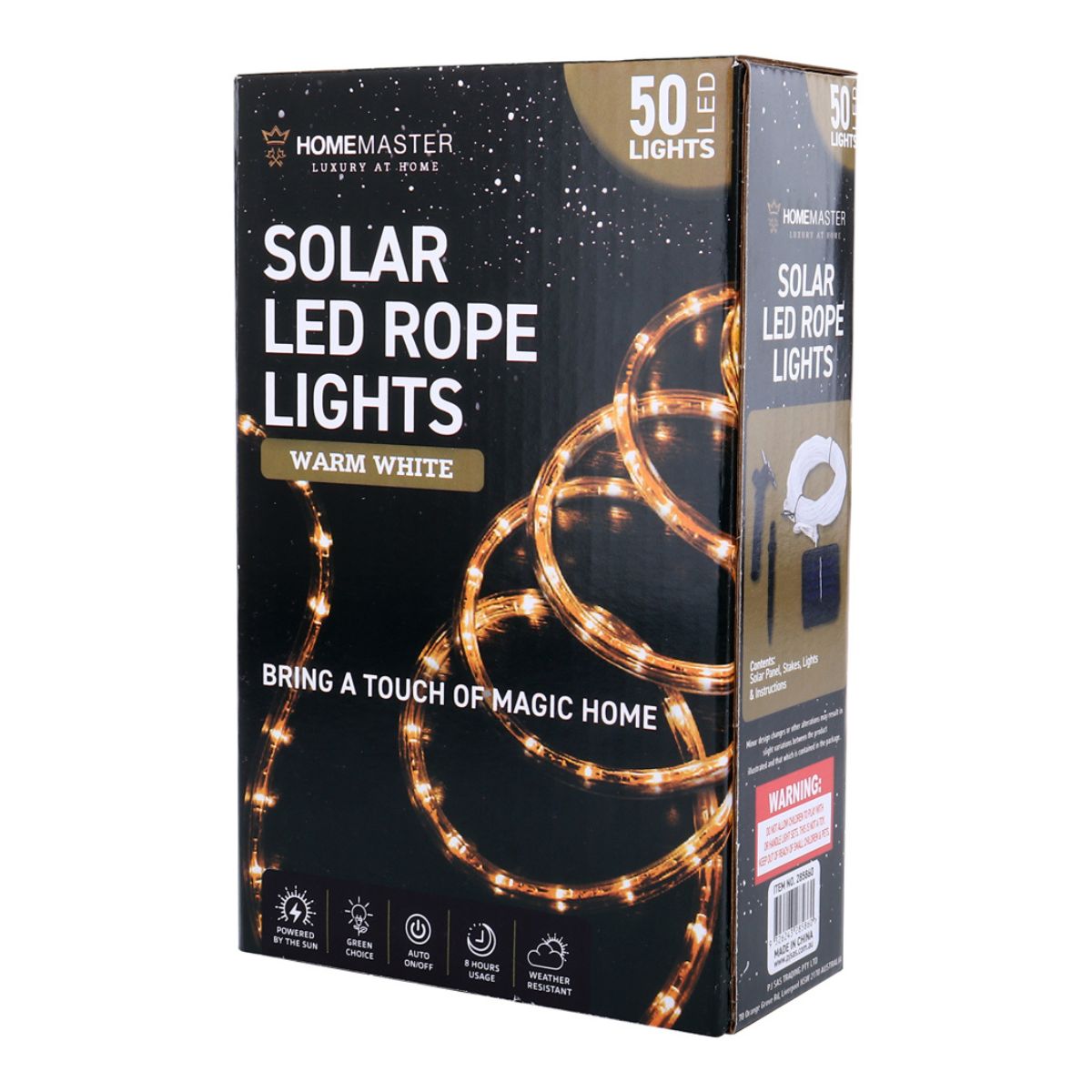 Rope Light Solar 50 LED 7m Total Length Warm White 8 Functions