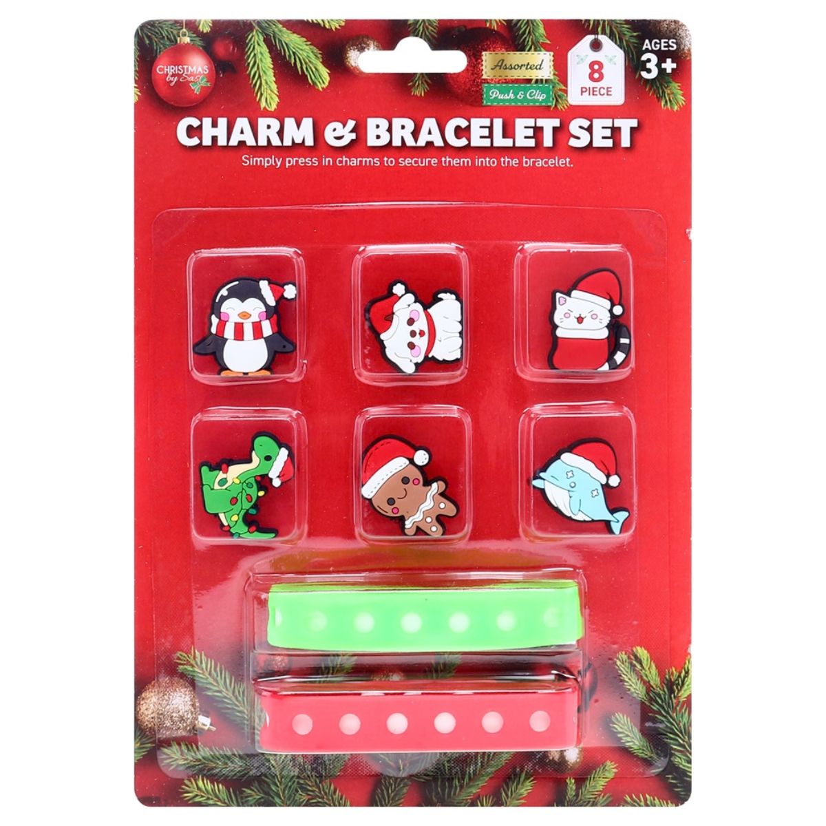 Charm & Bracelet Set Christmas 8 Piece Includes 2 X Bracelets & 6 Charms
