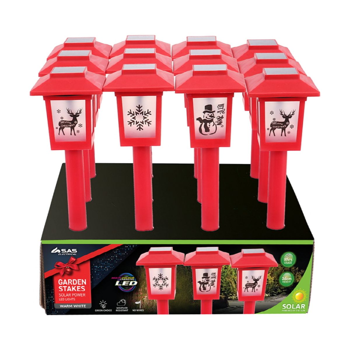 Stake Light Solar Lantern with Silhouettes 10 LED 7.5cm x 7.5cm x 36cm Warm White 1 Function