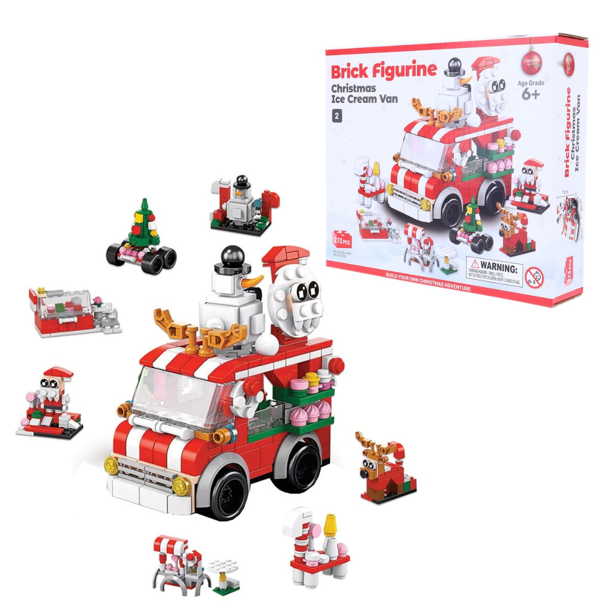 Building Brick Kit 6in1 Christmas Ice-Cream Van 273 Piece 9.5cm x 6.5cm x 10.5cm