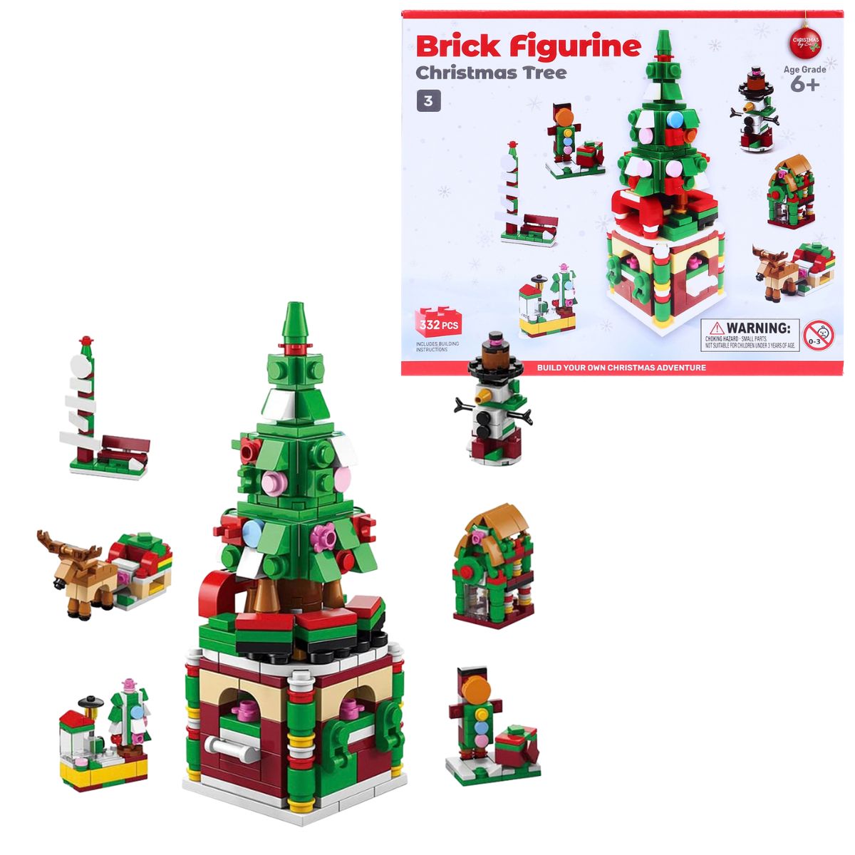 Building Brick Kit 6in1 Christmas Tree 332 Piece 5.5cm x 5cm X 14cm