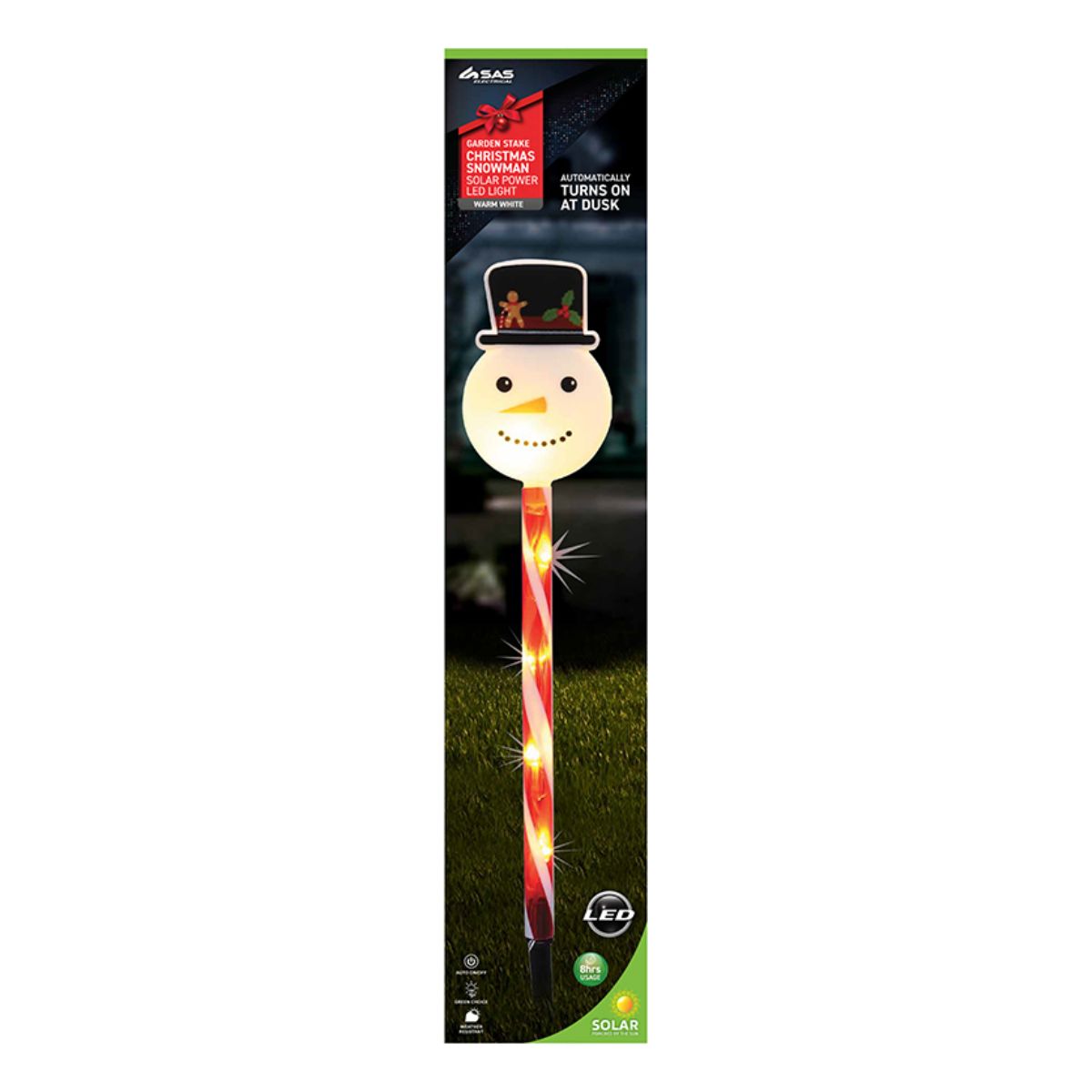 Stake Light Solar Christmas Snowman with Candy Stripe Stake 5 LED 11cm x 7.5cm x 47cm Warm White 2