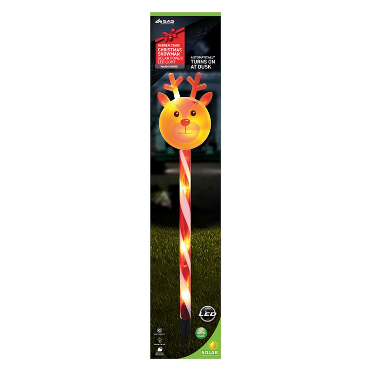 Stake Light Solar Christmas Reindeer with Candy Stripe Stake 5 LED 11cm x 7.5cm x 47cm Warm White 2