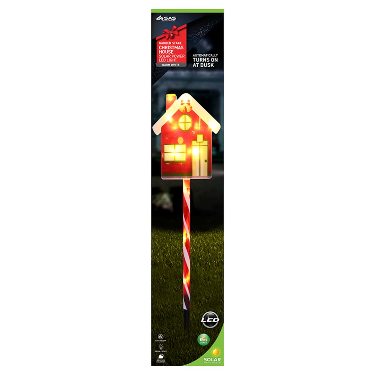 Stake Light Solar Christmas House with Candy Stripe Stake 12 LED 15.5cm x 16cm x 52.5cm Warm White 2
