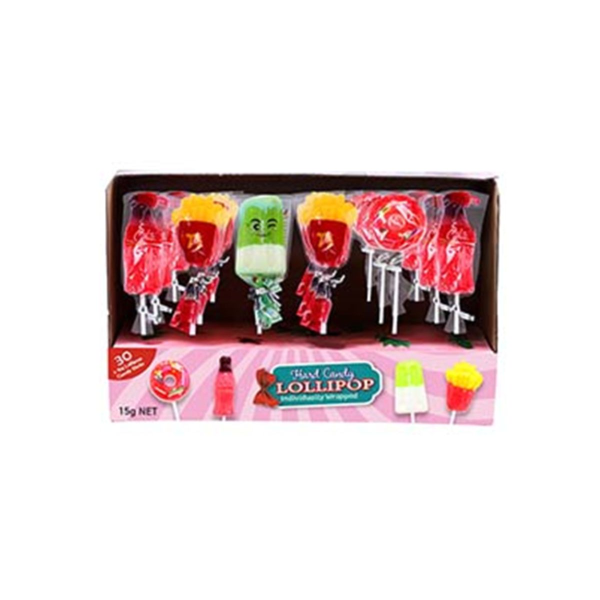 Candy Lollipops Christmas Snacks 30 Pack 15g Each Donut - Strawberry Bottle - Cola Ice Cream - Tutti
