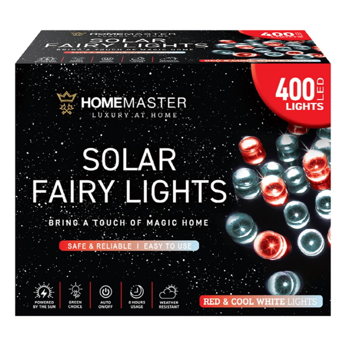 Fairy Light Solar 400 LED 25.5m Total Length Red & Cool White 2 Functions