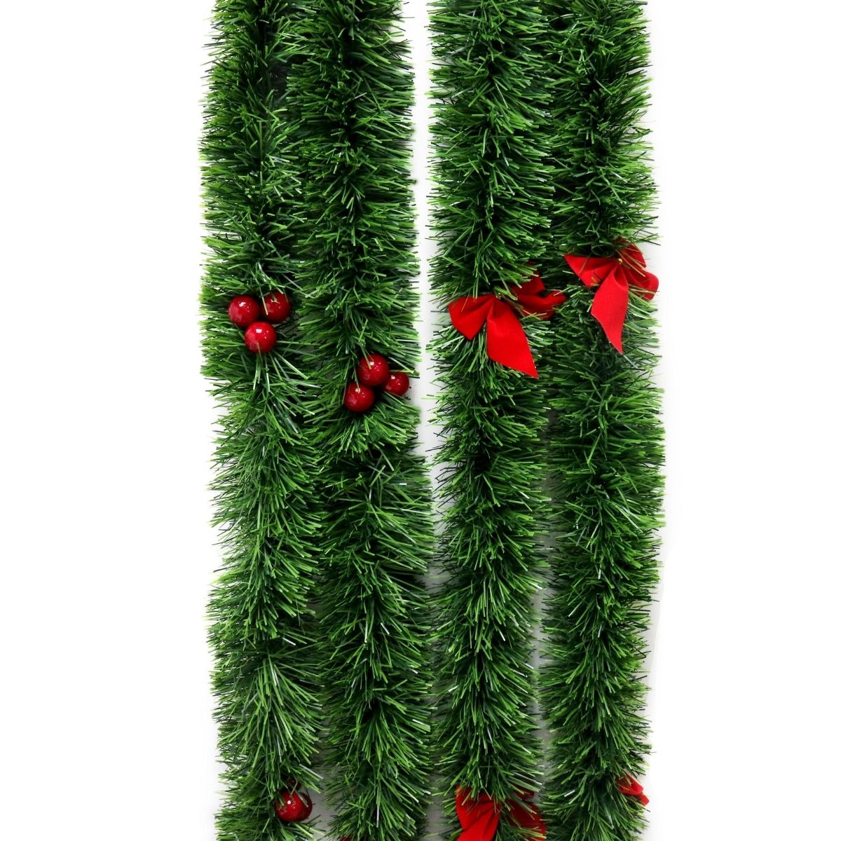Christmas Tinsel Green Chunky Berry Bows 2.4m Christmas decoration