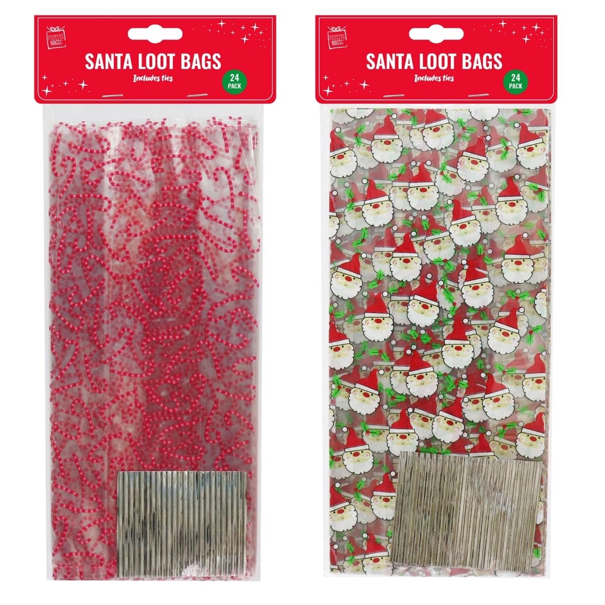 Christmas Party Loot Bags with Ties 24pk Assorted - affordable Christmas decoration NZ