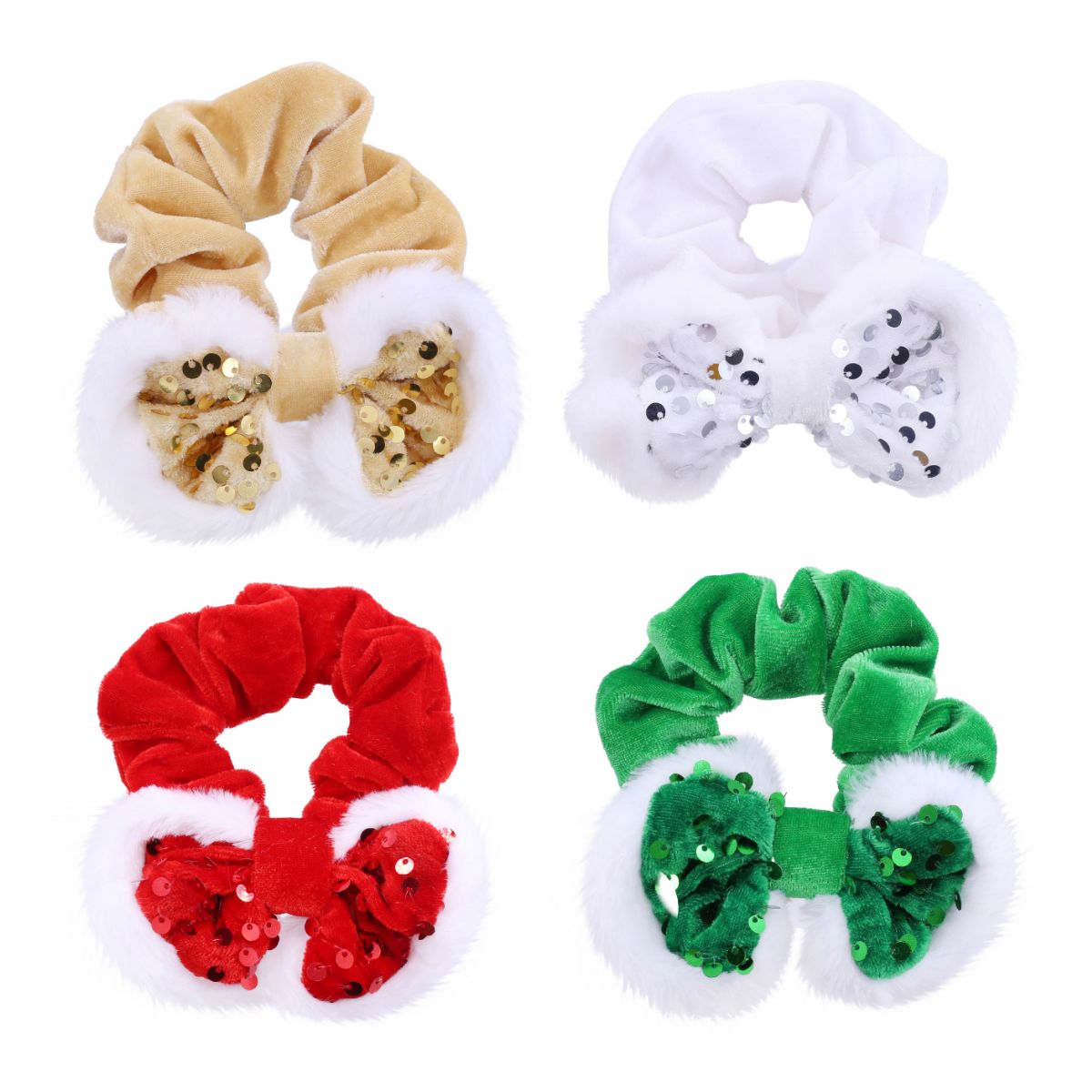 Hair Scrunchie Snow Sequin Bow Assorted