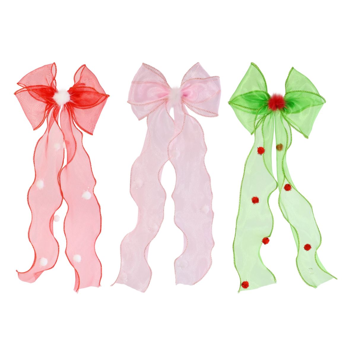 Organza Pom Pom Bow Clip Assorted