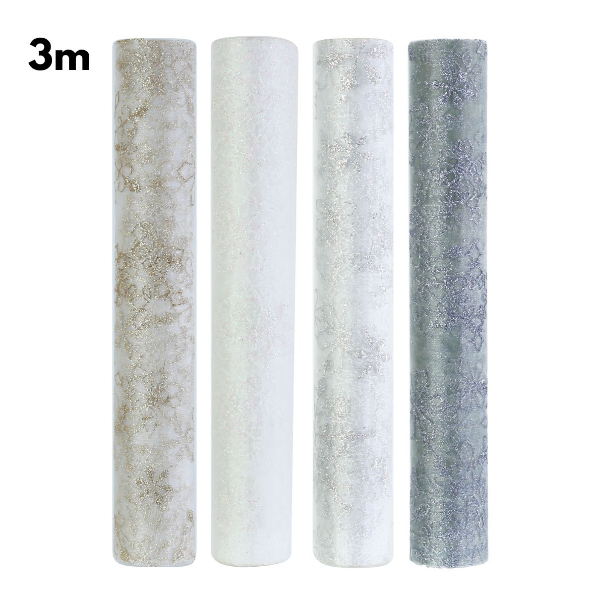 Runner Organza Snowflake Roll 3m Assorted