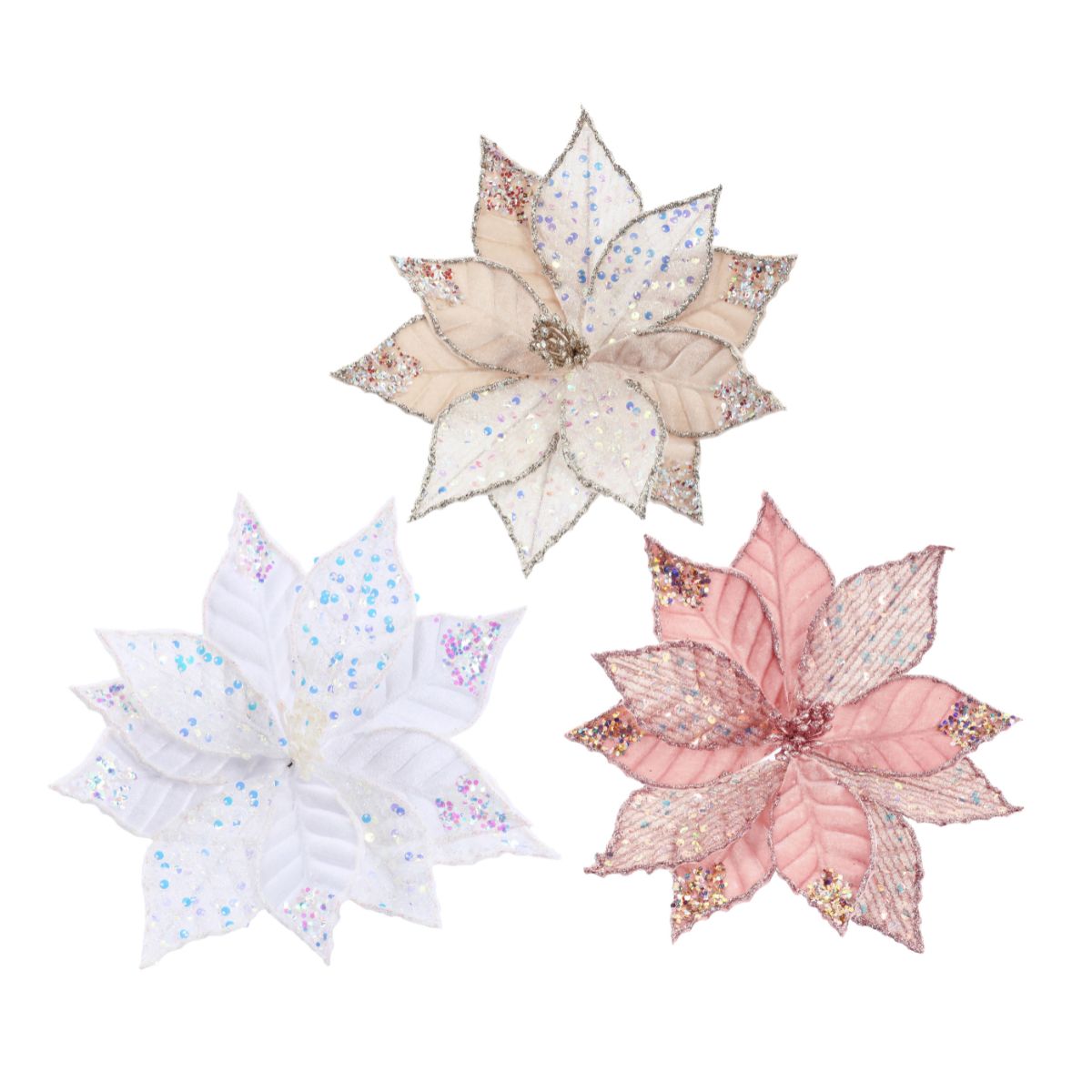 Christmas Iridescent Sequins Poinsettia Clip