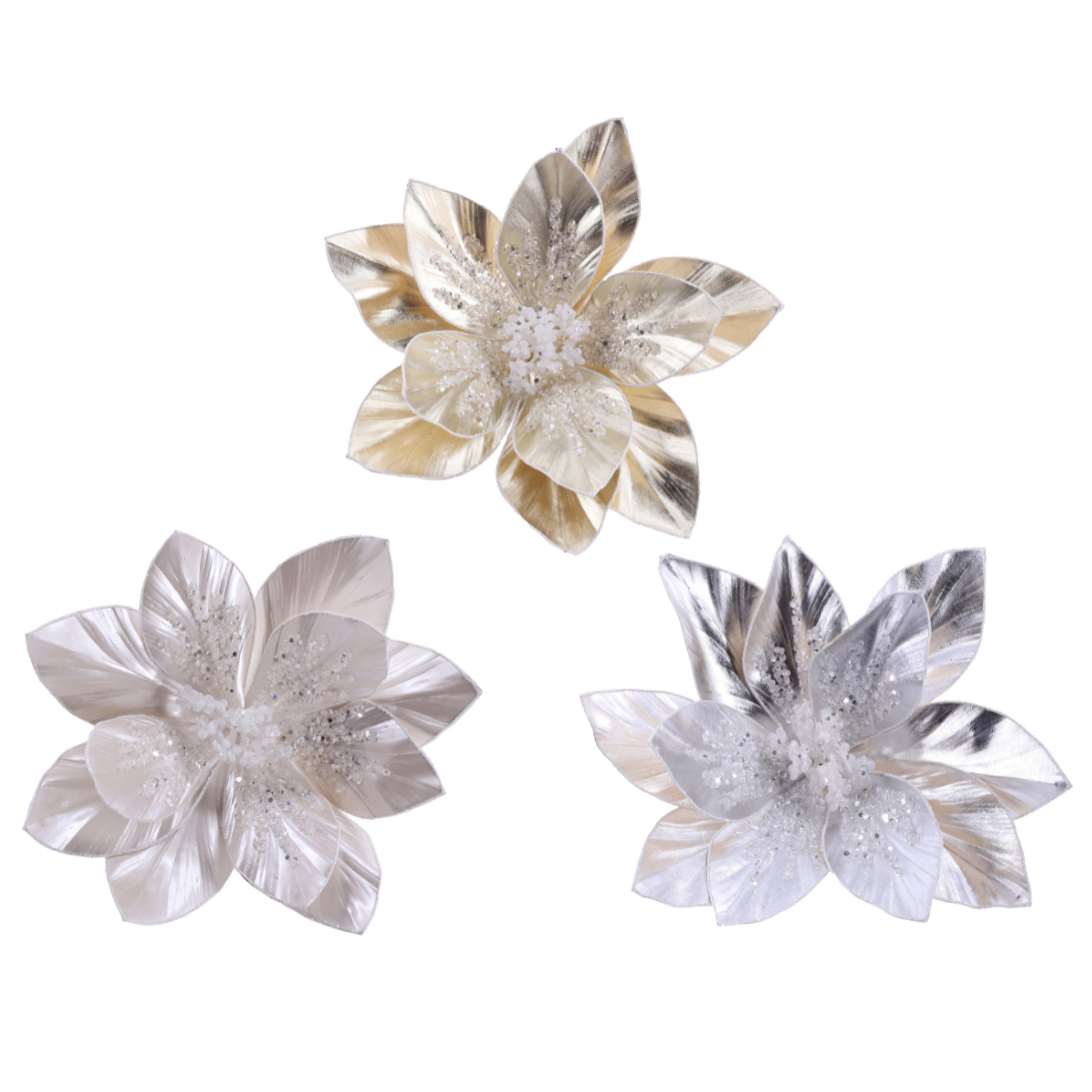 Soft Metallic Poinsettia Christmas Clip – Assorted Colours