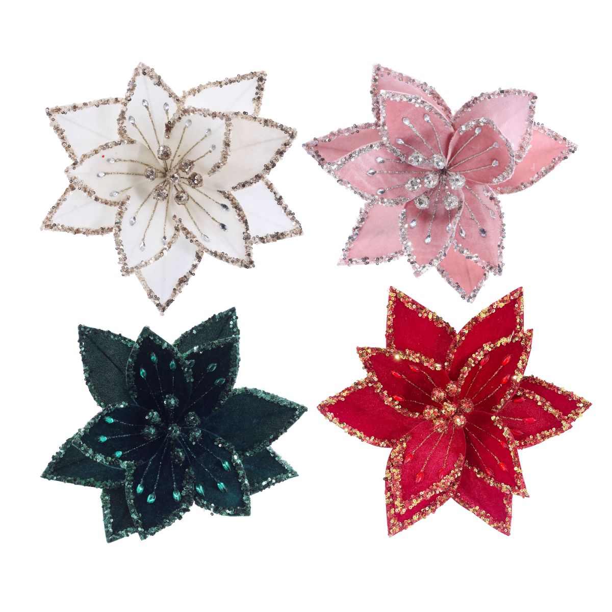 Christmas Deluxe Jewel Poinsettia Clip Assorted