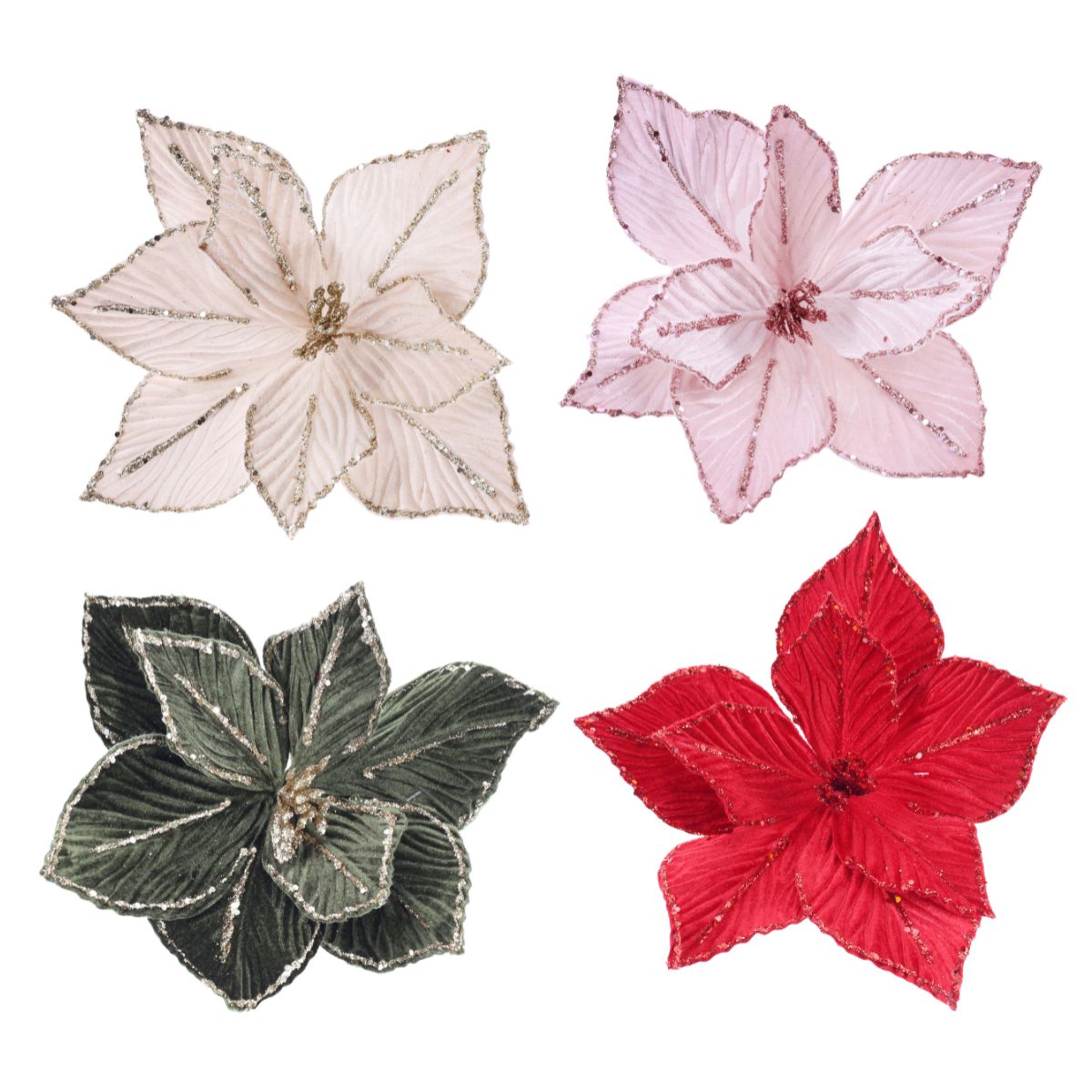 Christmas Velvet Poinsettia Stem Assorted
