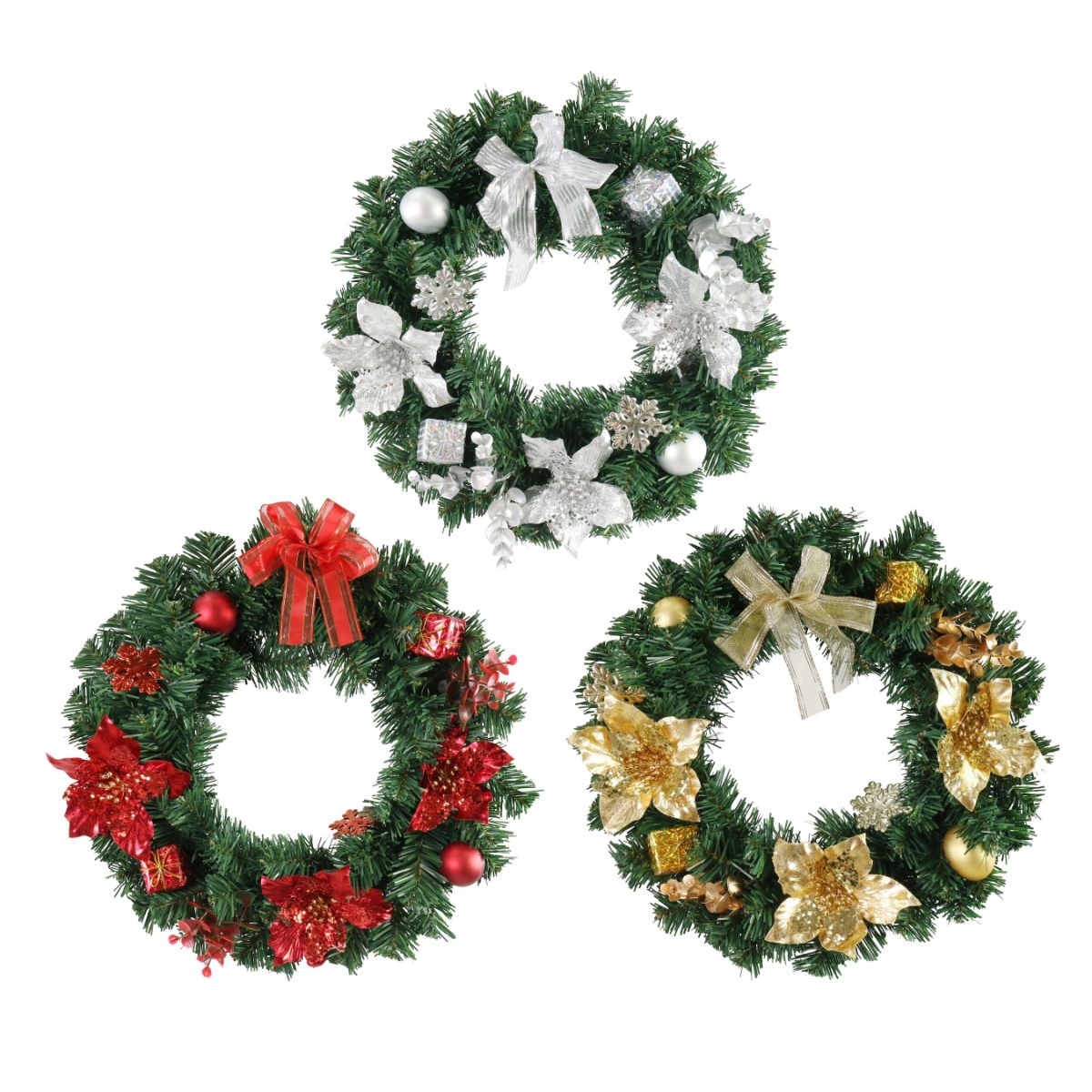 Christmas Pine Poinsettia Wreath 40cm Assorted