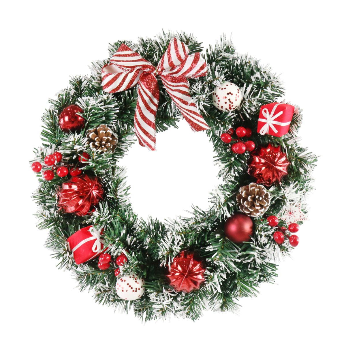 Christmas Snowy Candy Pine Wreath 40cm