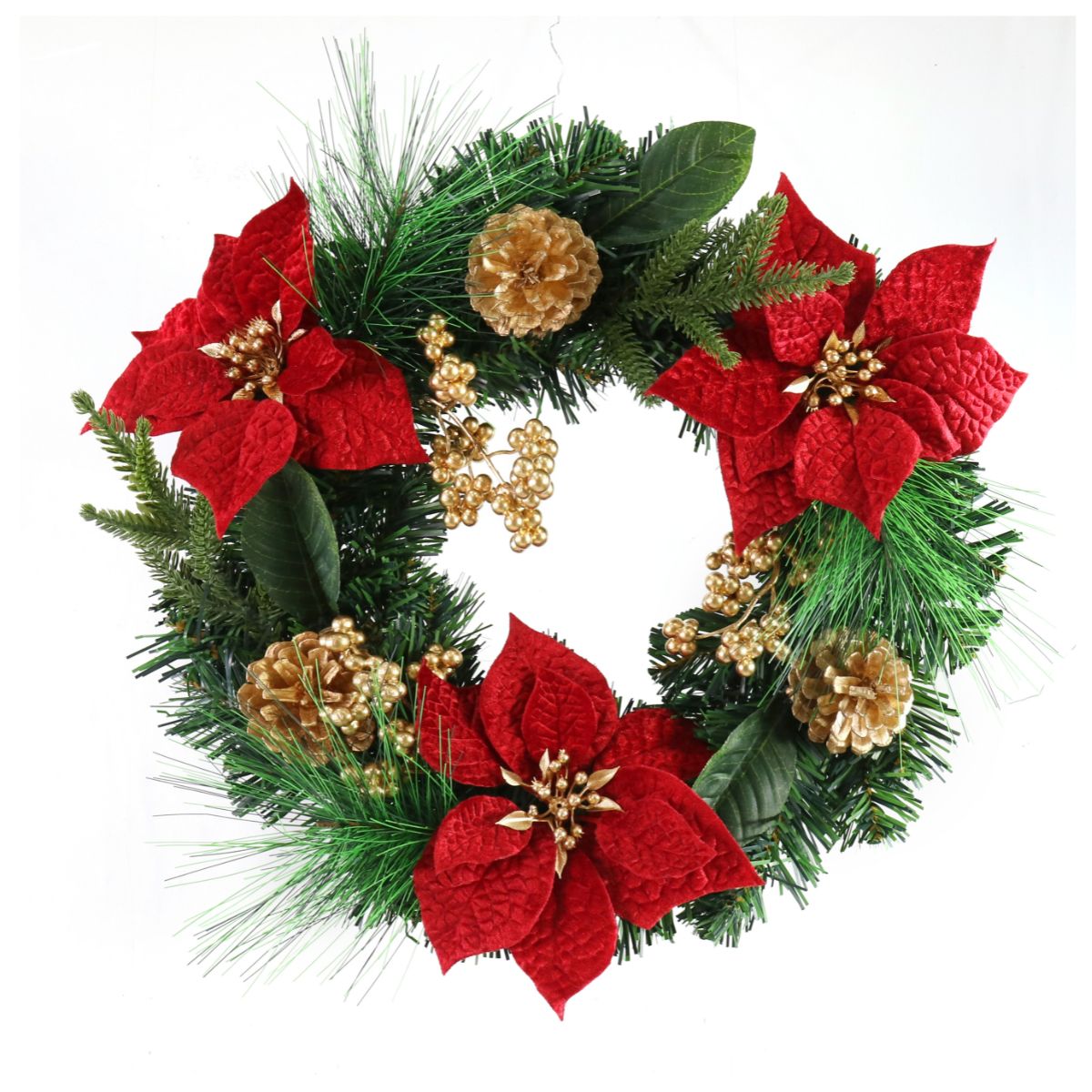 Christmas Poinsettia Pine Wreath Red-Gold 45cm