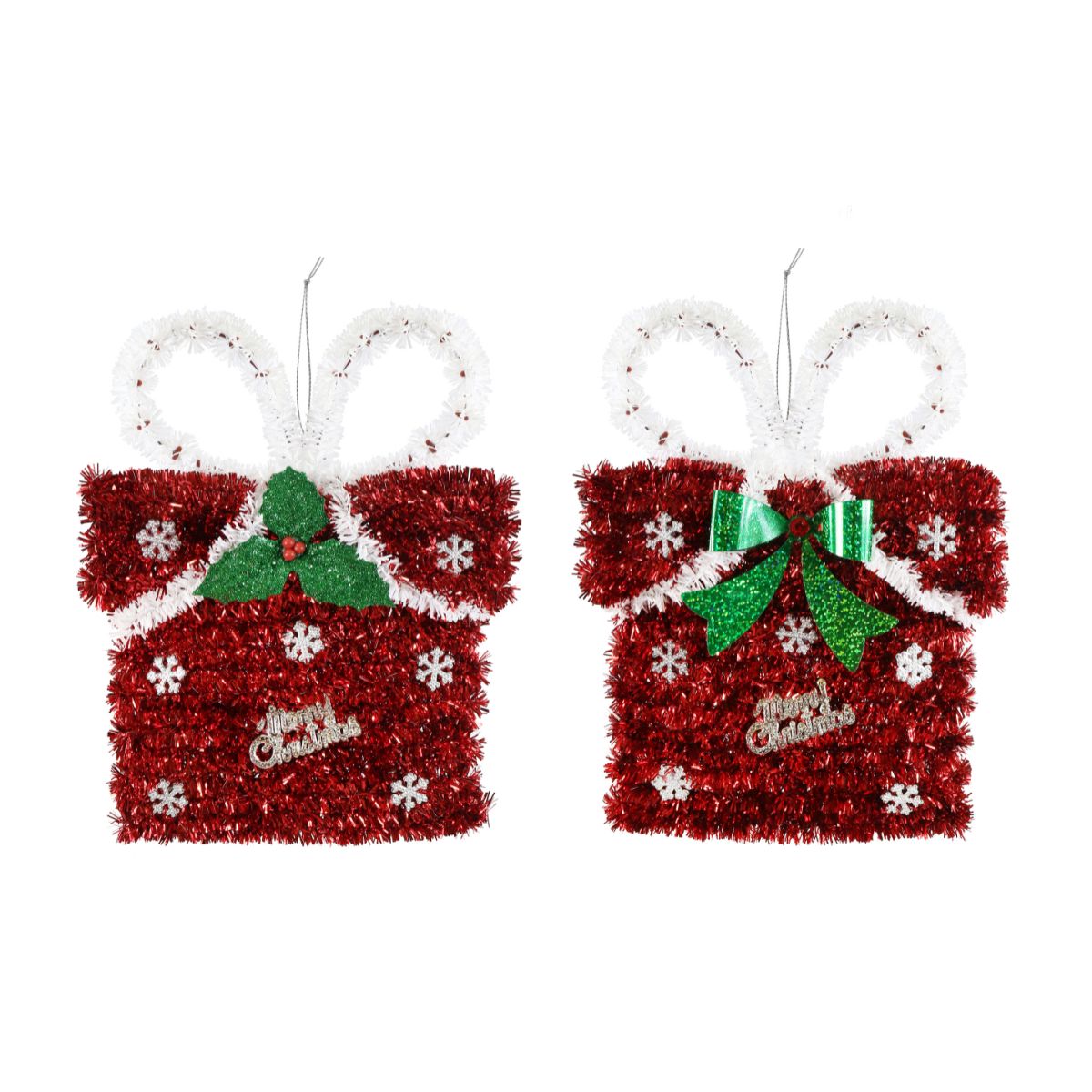 Christmas Tinsel Present Plaque Assorted