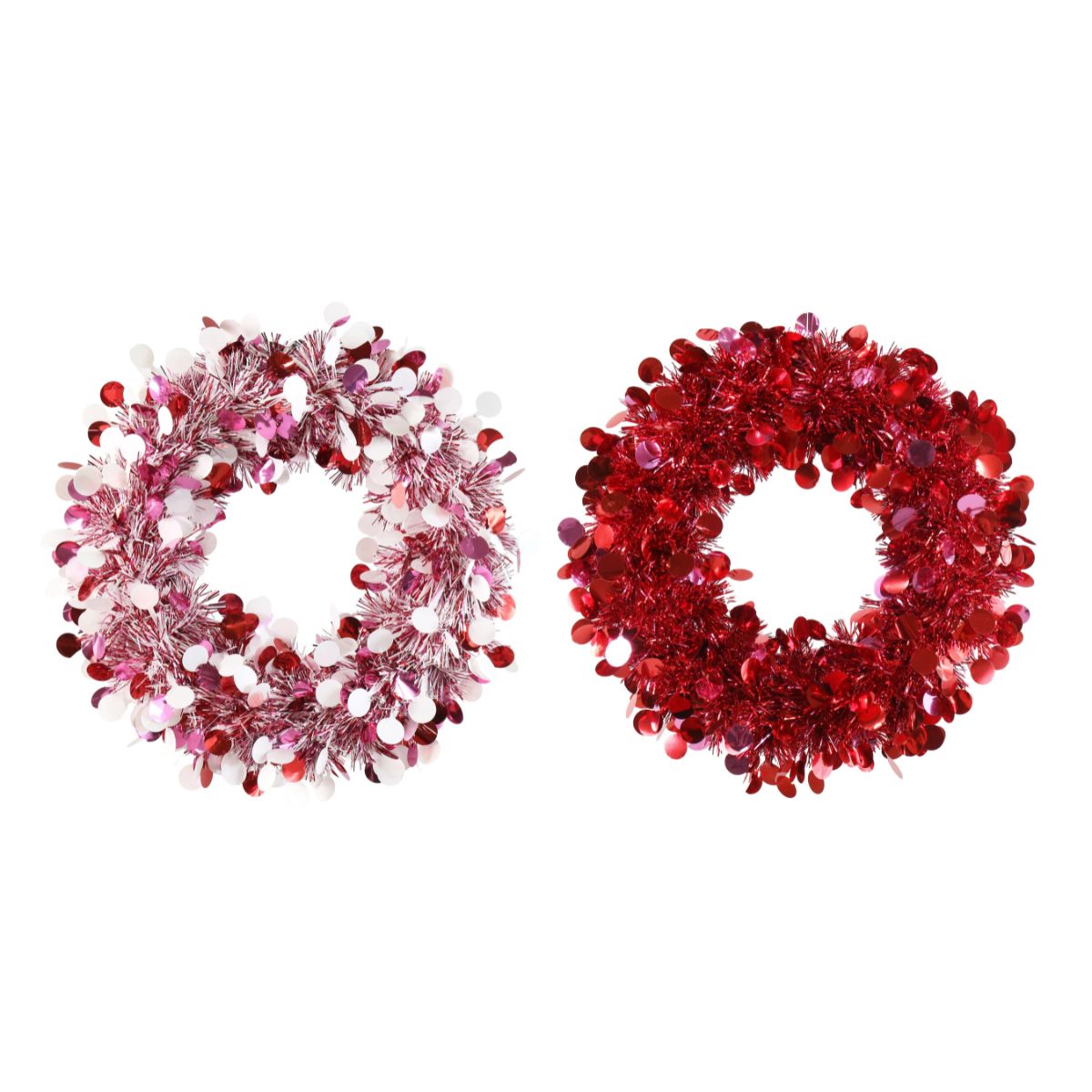 Christmas Tinsel Wreath Pink Peppermint 30cm Assorted
