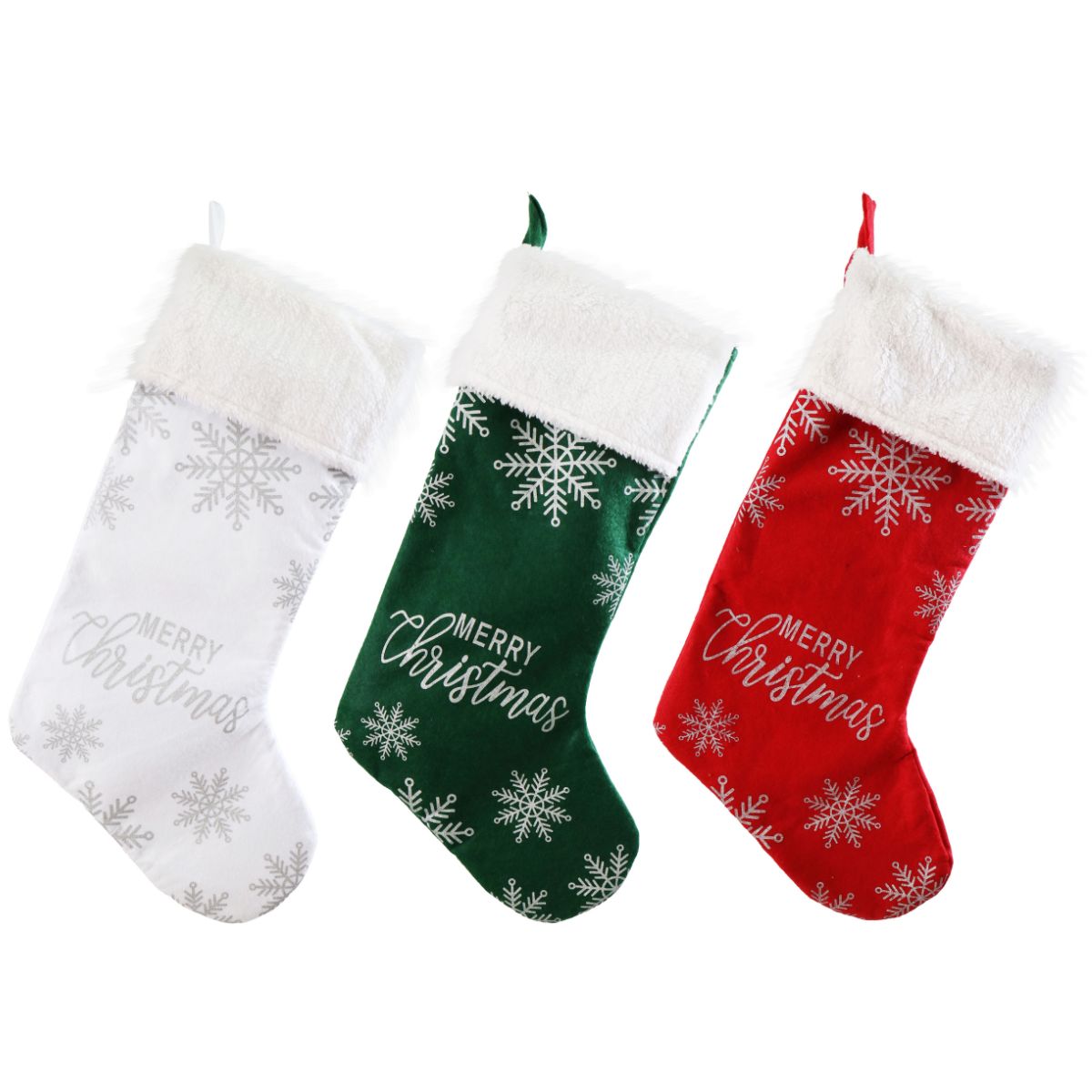 Christmas Stocking Silver Snowflakes 54cm Assorted