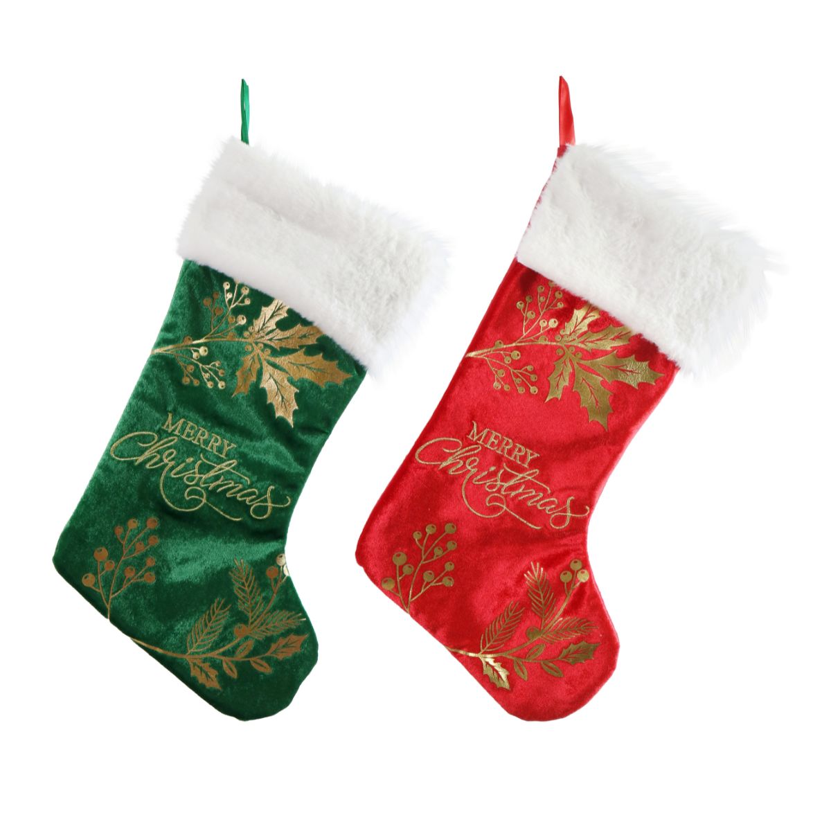 Christmas Stocking Foil Holly Berries 49cm Assorted