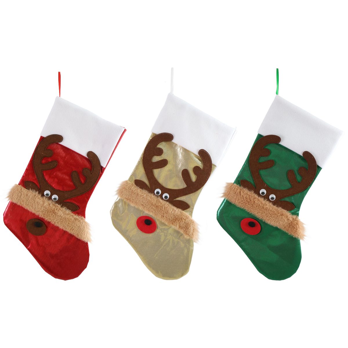 Christmas Reindeer Stocking Metallic 53cm Assorted