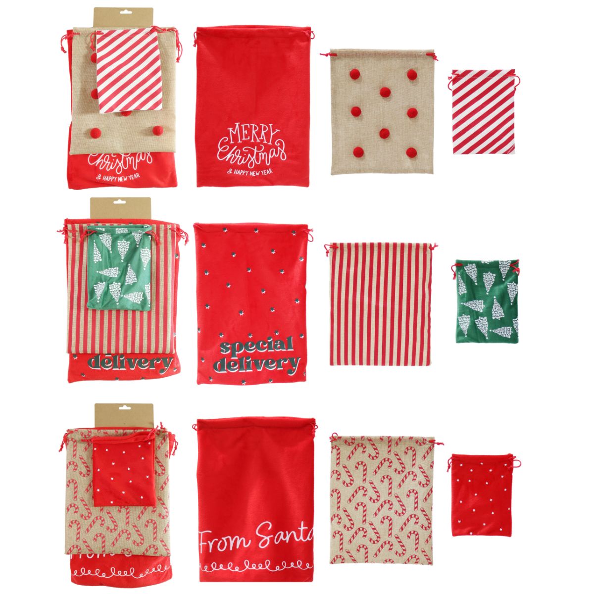 Christmas Gift Sacks 3 Pack Mixed Sizes Assorted