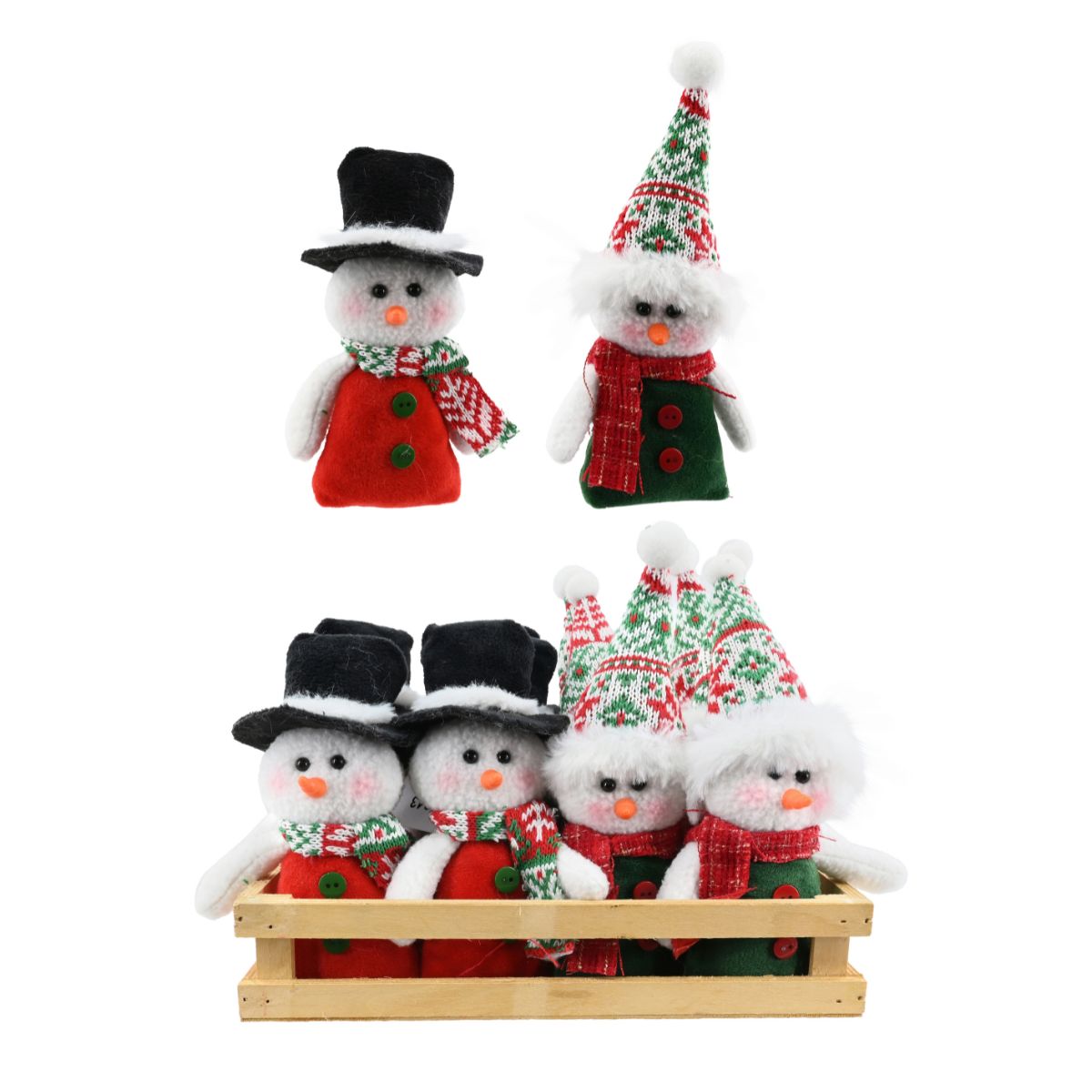 Christmas Snowman Mini Figure Wood Tray Assorted