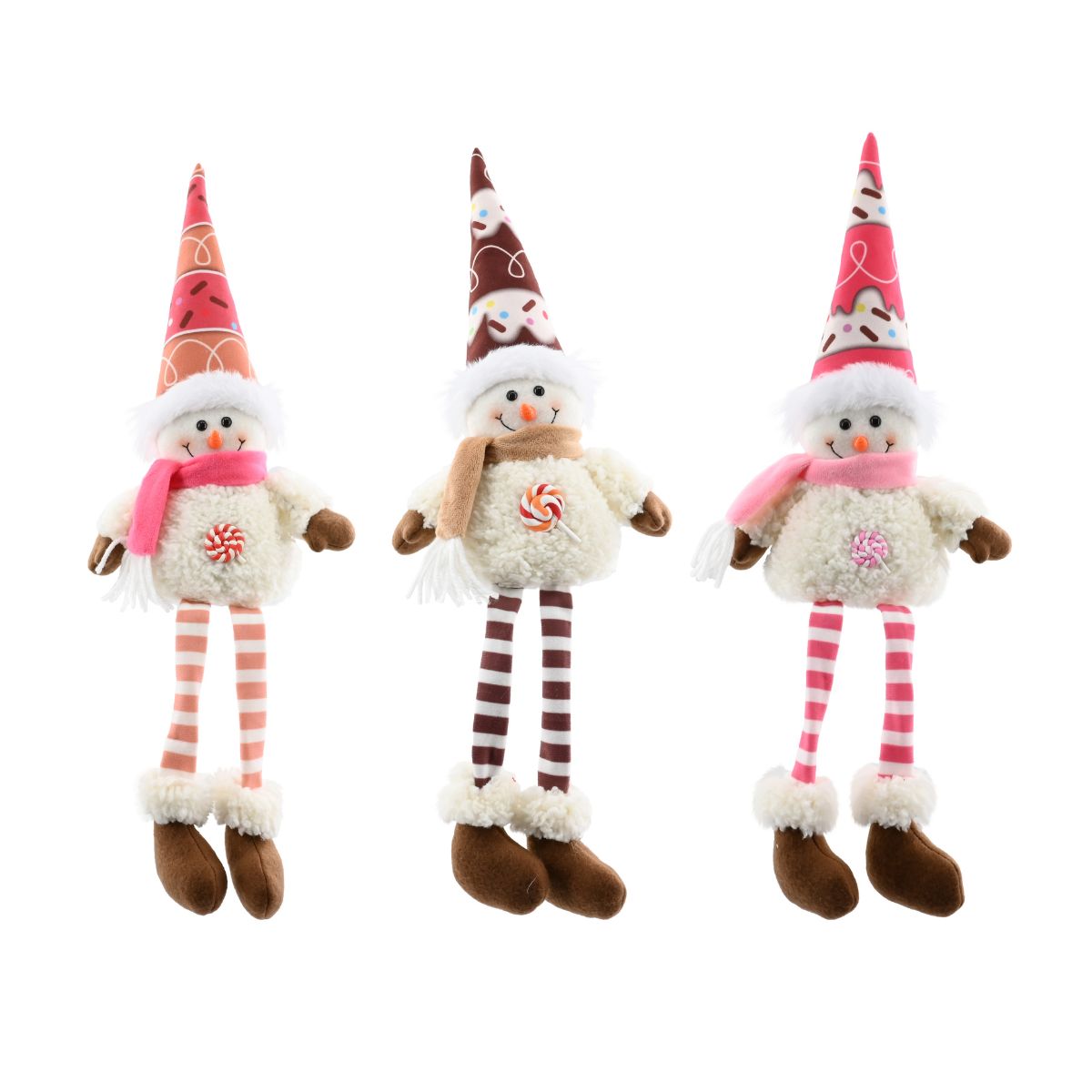 Christmas Ice-Cream Snowman Dangly Leg 50cm Assorted