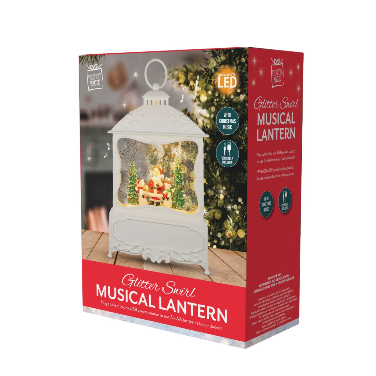 Glitter Swirl Music White Large Lantern USB Assorted
