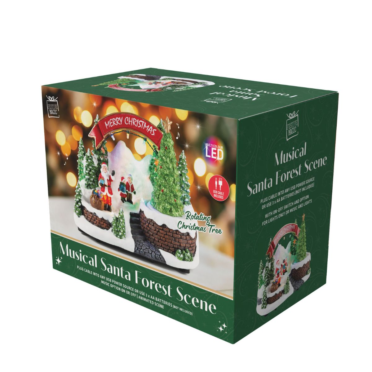Christmas LED Santa Forest Scene Rotating Tree USB