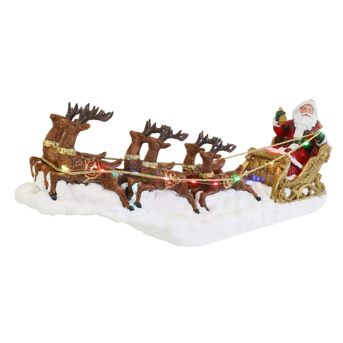 Christmas LED Music Flying Reindeers Santa Sleigh USB