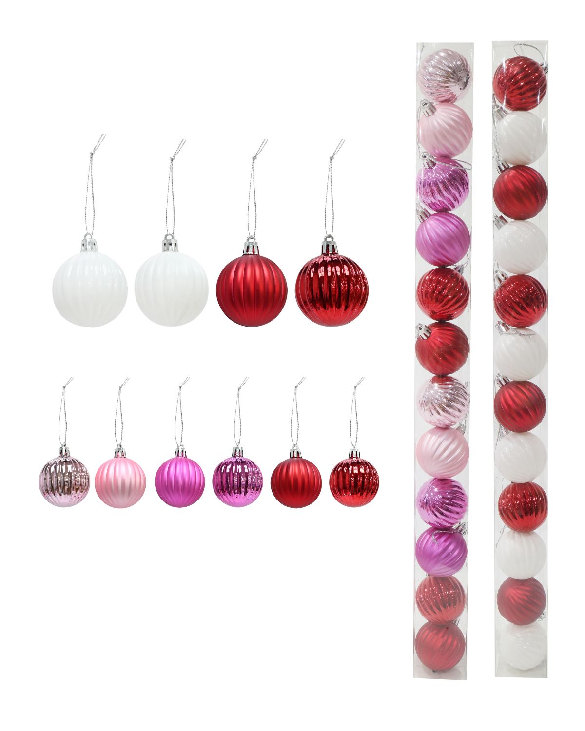 Christmas Baubles Ribbed 5cm 12pk Assorted