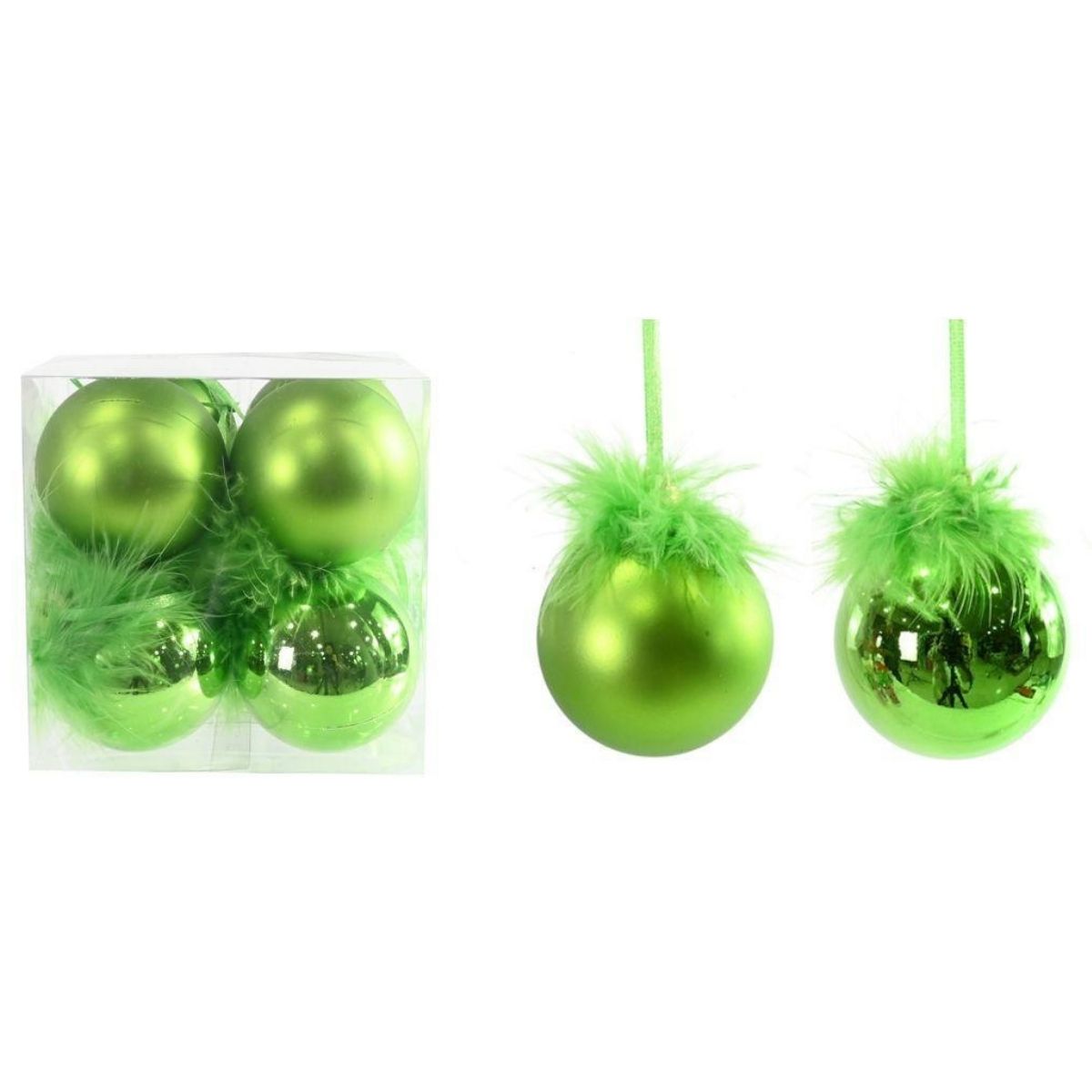 Christmas Bauble Green Fur Topped 6cm 8pk Christmas decoration