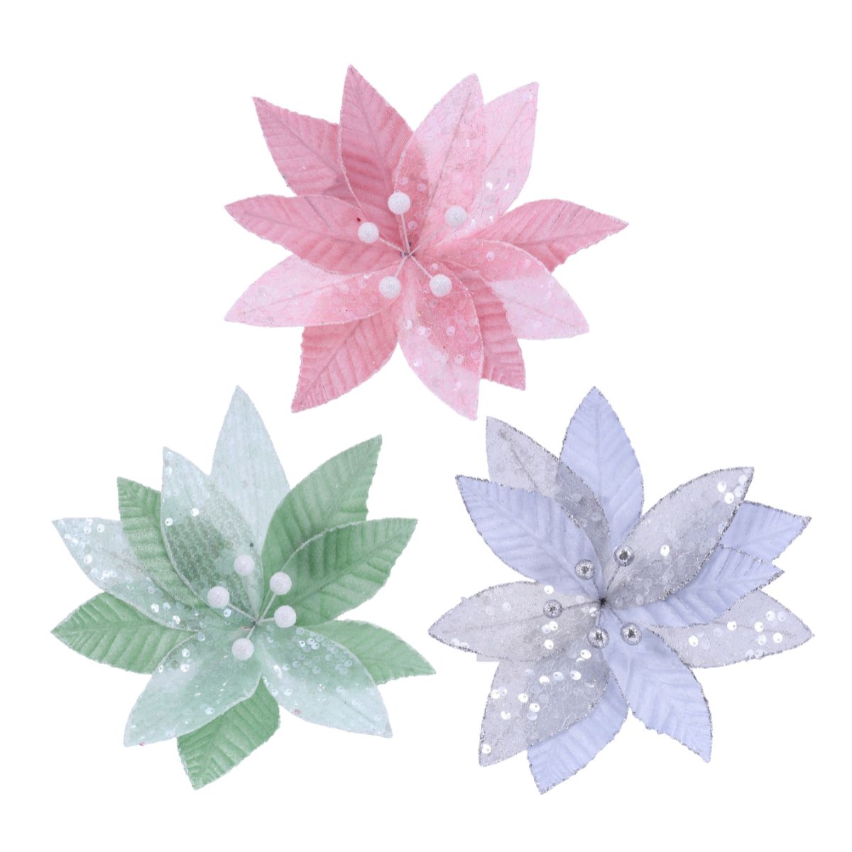 Christmas Velvet Sheer Poinsettia Clip Assorted