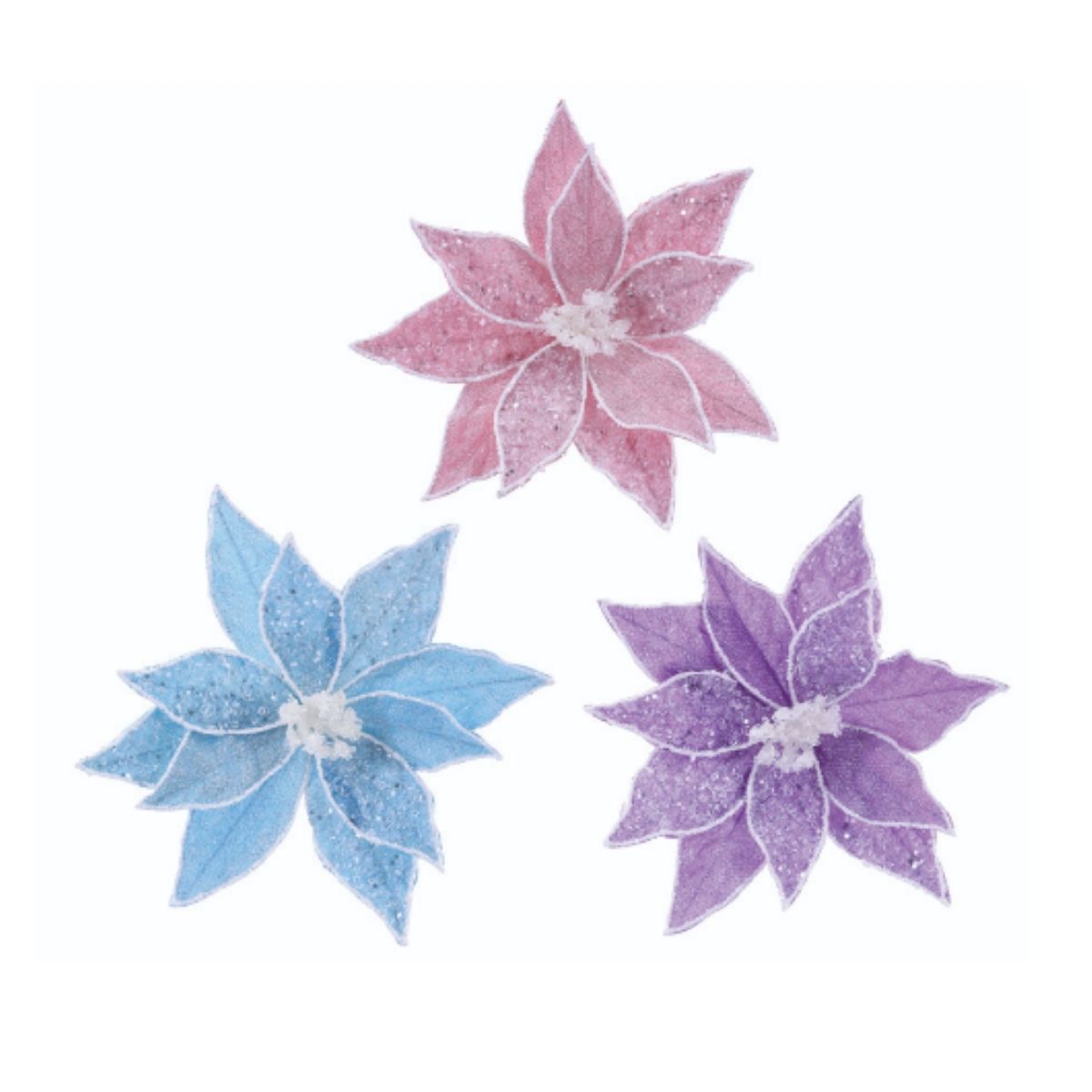 Christmas Snow Crystal Poinsettia Clip Assorted